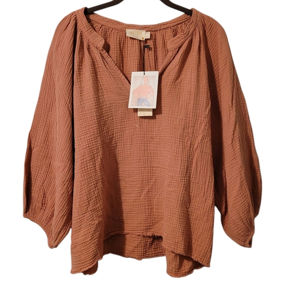 Nation LTD Mimi Romance Tee Gauzy Cotton Women's Large Bisou Boho Blouse Top NEW - Picture 1 of 11